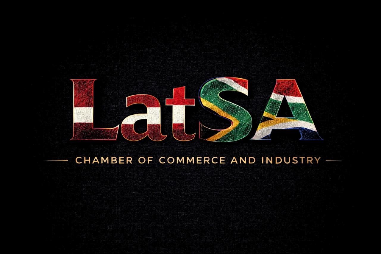 LatSA Chamber of Commerce and Industry logo with Latvian and South African flag patterns.